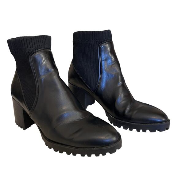 Zara Shoes - Zara Women’s Track Sole Ankle Moto Combat Chunky Heel Slip On Black Boots 7.5/38